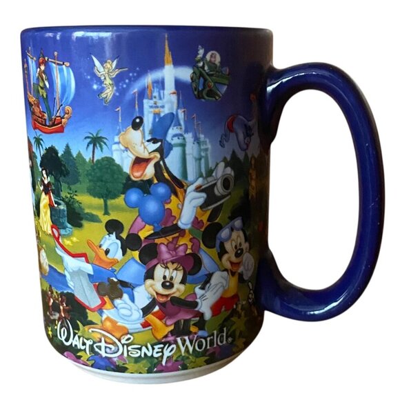 Walt Disney World Parks Mug Characters Blue VGUC Mickey Minnie Pluto Donald Duck - Picture 5 of 10